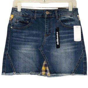 Dollhouse Jr's Denim Blue Plaid Distressed Frayed Mini Skirt